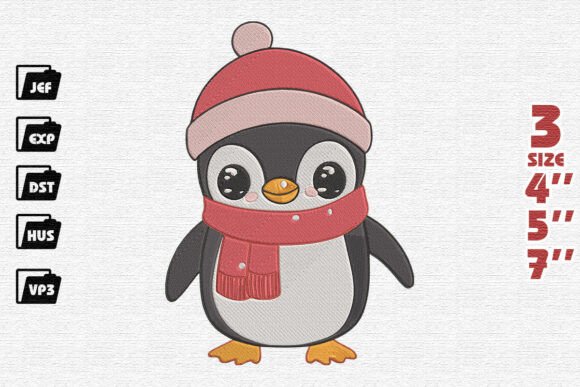 Adorable Winter Penguin Embroidery Design