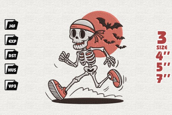 Cute Halloween Skeleton Runner Embroidery Design