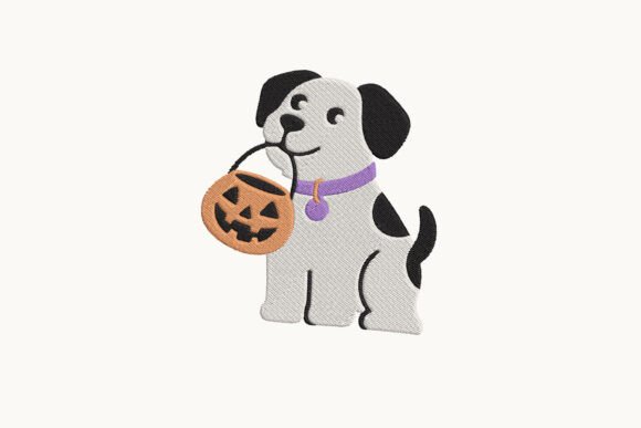 Dog with Pumpkin Halloween Embroidery