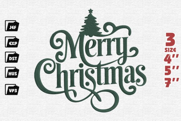 Elegant Forest Green Merry Christmas Embroidery
