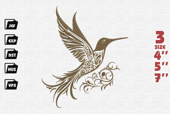 Elegant Ornate Hummingbird Embroidery Design