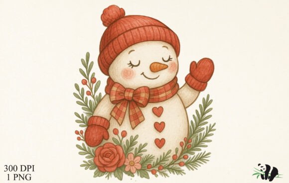 Faux Embroidery Cheerful Winter Snowman