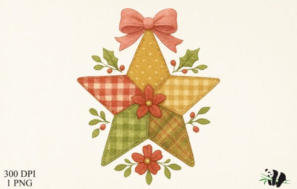 Faux Embroidery Patchwork Christmas Star
