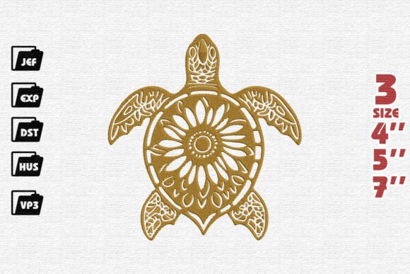 Golden Sunflower Sea Turtle Embroidery Design Review