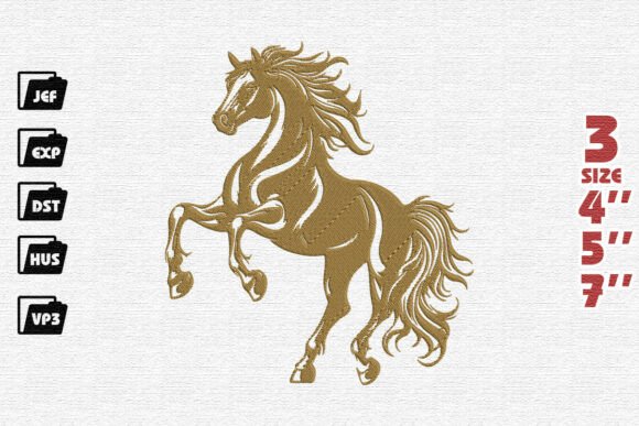 Majestic Golden Rearing Stallion Embroidery