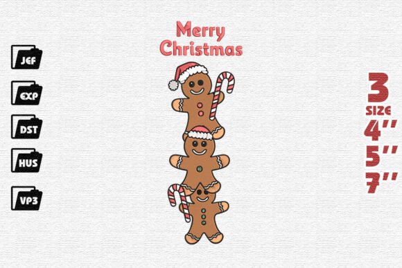 Merry Christmas Gingerbread Men Tower Embroidery