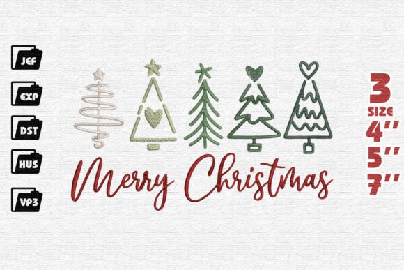 Merry Christmas with Modern Doodle Trees Embroidery