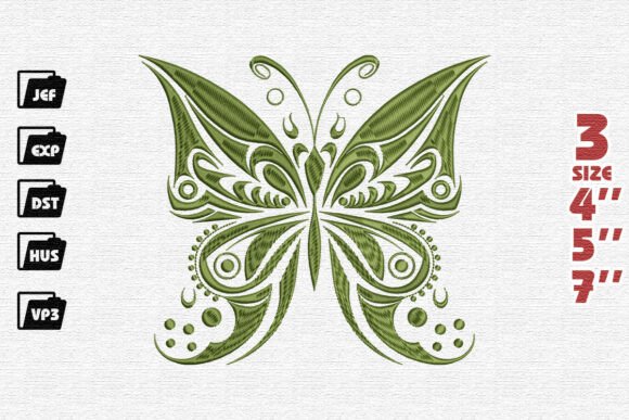 Ornate Butterfly Embroidery Design in Green Review