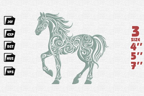Ornate Prancing Horse Embroidery Design