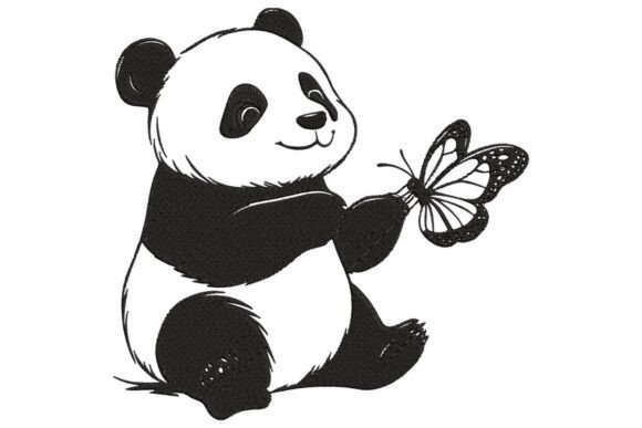 Panda with Butterfly on Paw Embroidery Design