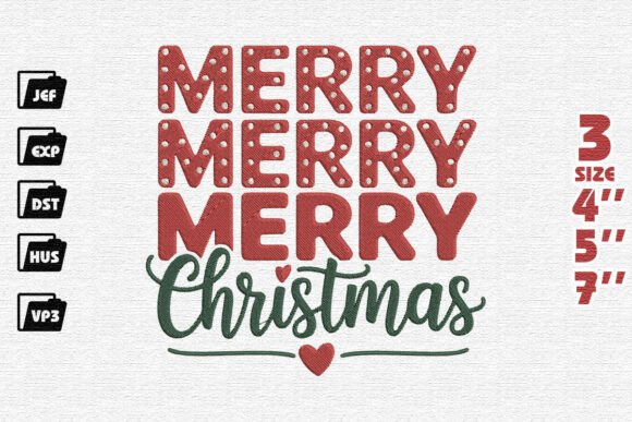 Playful Merry Christmas Embroidery Design