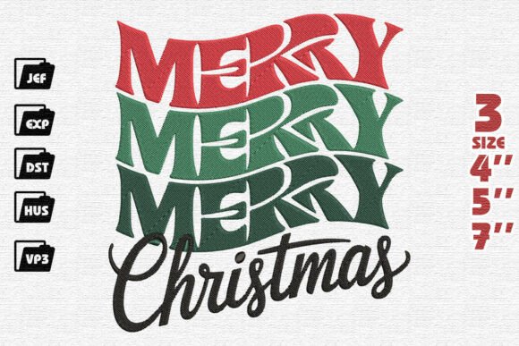 Retro Wavy Merry Christmas Embroidery Design